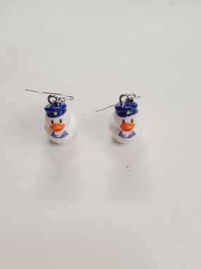 Cute Sailor Duck Dangle Earrings - White & Navy